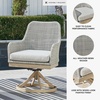 image:imageSignature Design by Ashley Seton Creek Casual Nuvella Weather Resistant Fabric Resin Wicker Swivel Outdoor Bar Height Bar Stool with Cushion Footrest and Armrest Set of 2 Beige amp Light GrayOutdoor Swivel Chair