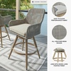 image:imageSignature Design by Ashley Seton Creek Casual Nuvella Weather Resistant Fabric Resin Wicker Swivel Outdoor Bar Height Bar Stool with Cushion Footrest and Armrest Set of 2 Beige amp Light GrayOutdoor Barstool
