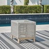 image:imageSignature Design by Ashley Seton Creek Casual Nuvella Weather Resistant Fabric Resin Wicker Swivel Outdoor Bar Height Bar Stool with Cushion Footrest and Armrest Set of 2 Beige amp Light GrayOutdoor End Table