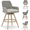 image:imageSignature Design by Ashley Seton Creek Casual Nuvella Weather Resistant Fabric Resin Wicker Swivel Outdoor Bar Height Bar Stool with Cushion Footrest and Armrest Set of 2 Beige amp Light GrayOutdoor Barstool