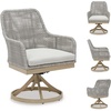 image:imageSignature Design by Ashley Seton Creek Casual Nuvella Weather Resistant Fabric Resin Wicker Swivel Outdoor Bar Height Bar Stool with Cushion Footrest and Armrest Set of 2 Beige amp Light GrayOutdoor Swivel Chair