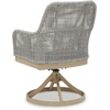 image:imageSignature Design by Ashley Seton Creek Casual Nuvella Weather Resistant Fabric Resin Wicker Swivel Outdoor Bar Height Bar Stool with Cushion Footrest and Armrest Set of 2 Beige amp Light GrayOutdoor Swivel Chair