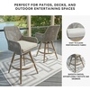 image:imageSignature Design by Ashley Seton Creek Casual Nuvella Weather Resistant Fabric Resin Wicker Swivel Outdoor Bar Height Bar Stool with Cushion Footrest and Armrest Set of 2 Beige amp Light GrayOutdoor Barstool
