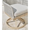 image:imageSignature Design by Ashley Seton Creek Casual Nuvella Weather Resistant Fabric Resin Wicker Swivel Outdoor Bar Height Bar Stool with Cushion Footrest and Armrest Set of 2 Beige amp Light GrayOutdoor Swivel Chair