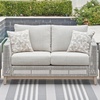 image:imageSignature Design by Ashley Seton Creek Casual Nuvella Weather Resistant Fabric Resin Wicker Swivel Outdoor Bar Height Bar Stool with Cushion Footrest and Armrest Set of 2 Beige amp Light GrayOutdoor Loveseat with Cushion