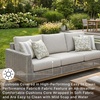 image:imageSignature Design by Ashley Seton Creek Casual Nuvella Weather Resistant Fabric Resin Wicker Swivel Outdoor Bar Height Bar Stool with Cushion Footrest and Armrest Set of 2 Beige amp Light GrayOutdoor Sofa with Cushion