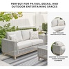 image:imageSignature Design by Ashley Seton Creek Casual Nuvella Weather Resistant Fabric Resin Wicker Swivel Outdoor Bar Height Bar Stool with Cushion Footrest and Armrest Set of 2 Beige amp Light GrayOutdoor Loveseat with Cushion