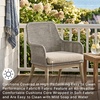 image:imageSignature Design by Ashley Seton Creek Casual Nuvella Weather Resistant Fabric Resin Wicker Swivel Outdoor Bar Height Bar Stool with Cushion Footrest and Armrest Set of 2 Beige amp Light GrayOutdoor Armless Chair