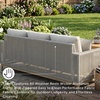 image:imageSignature Design by Ashley Seton Creek Casual Nuvella Weather Resistant Fabric Resin Wicker Swivel Outdoor Bar Height Bar Stool with Cushion Footrest and Armrest Set of 2 Beige amp Light GrayOutdoor Sofa with Cushion