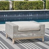 image:imageSignature Design by Ashley Seton Creek Casual Nuvella Weather Resistant Fabric Resin Wicker Swivel Outdoor Bar Height Bar Stool with Cushion Footrest and Armrest Set of 2 Beige amp Light GrayOutdoor Ottoman with Cushion