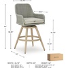 image:imageSignature Design by Ashley Seton Creek Casual Nuvella Weather Resistant Fabric Resin Wicker Swivel Outdoor Bar Height Bar Stool with Cushion Footrest and Armrest Set of 2 Beige amp Light GrayOutdoor Barstool