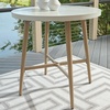 image:imageSignature Design by Ashley Seton Creek Casual Nuvella Weather Resistant Fabric Resin Wicker Swivel Outdoor Bar Height Bar Stool with Cushion Footrest and Armrest Set of 2 Beige amp Light GrayOutdoor Bar Table