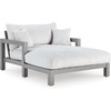 image:imageSignature Design by Ashley Moonlight View Contemporary Nuvella Weather Resistant Fabric Outdoor Chaise Lounge with Zippered Removable Cushions and Throw Pillows Light Gray amp BeigeOutdoor Chaise Lounge with Cushion