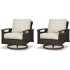 image:imageSignature Design by Ashley Paradise Trail Outdoor Swivel Upholstered Lounge Chair with All Weather Cushion Set of 2 Cleanable Performance Fabric BeigeDark Brown