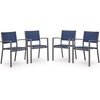 image:imageSignature Design by Ashley Point Bonita Set of 4 Outdoor Chairs with Padded Sling Seat Stackable Aluminum Lounge Chairs for Patio and Porch Seating Gray Frame with Blue Sling