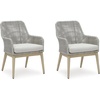image:imageSignature Design by Ashley Seton Creek Casual Nuvella Weather Resistant Fabric Resin Wicker Swivel Outdoor Bar Height Bar Stool with Cushion Footrest and Armrest Set of 2 Beige amp Light GrayOutdoor Armless Chair