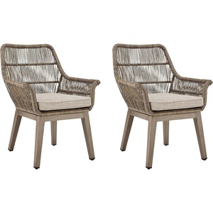 image:imageSignature Design by Ashley Beach Front Casual Outdoor Arm Chair with AllWeather Cushion Set of 2 Resin Wicker with Aluminum Frame 185 Seat Height BeigeArm Chair Set