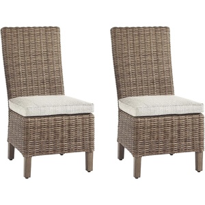 image:imageSignature Design by Ashley Beachcroft Casual Nuvella Weather Resistant Fabric Armless Outdoor Side Chair with Cushion Set of 2 Light Gray amp BlackNatural