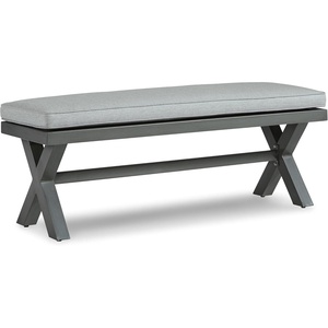image:imageSignature Design by Ashley Elite Park Outdoor Bench with Foam Cushion Nuvella Weather Resistant Fabric Rust Free Aluminum Frame 54 W x 17 D x 165 H GrayBench