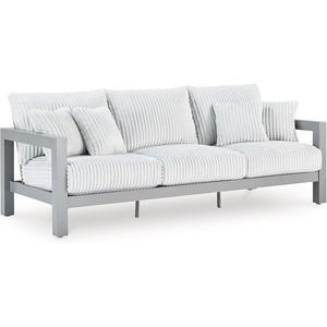 image:imageSignature Design by Ashley Moonlight View Contemporary Nuvella Weather Resistant Fabric Outdoor Chaise Lounge with Zippered Removable Cushions and Throw Pillows Light Gray amp BeigeOutdoor Sofa with Cushion
