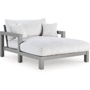 image:imageSignature Design by Ashley Moonlight View Contemporary Nuvella Weather Resistant Fabric Outdoor Chaise Lounge with Zippered Removable Cushions and Throw Pillows Light Gray amp BeigeOutdoor Chaise Lounge with Cushion