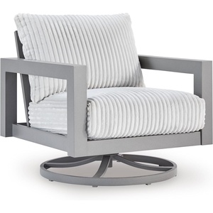 image:imageSignature Design by Ashley Moonlight View Contemporary Nuvella Weather Resistant Fabric Outdoor Chaise Lounge with Zippered Removable Cushions and Throw Pillows Light Gray amp BeigeOutdoor Swivel Chair with Cushion
