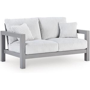 image:imageSignature Design by Ashley Moonlight View Contemporary Nuvella Weather Resistant Fabric Outdoor Chaise Lounge with Zippered Removable Cushions and Throw Pillows Light Gray amp BeigeOutdoor Loveseat with Cushion