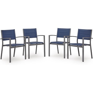 image:imageSignature Design by Ashley Point Bonita Set of 4 Outdoor Chairs with Padded Sling Seat Stackable Aluminum Lounge Chairs for Patio and Porch Seating Gray Frame with Blue Sling