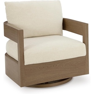 image:imageSignature Design by Ashley Serene Bay Outdoor 360 Swivel Glider Chair WoodLook PowderCoated Aluminum Frame Nuvella Fabric Cushions Patio Seating