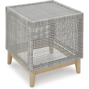 image:imageSignature Design by Ashley Seton Creek Casual Nuvella Weather Resistant Fabric Resin Wicker Swivel Outdoor Bar Height Bar Stool with Cushion Footrest and Armrest Set of 2 Beige amp Light GrayOutdoor End Table