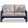 image:imageSignature Design by Ashley 1Piece Outdoor Bar Table with Fire Pit BlueOutdoor Loveseat with Cushion