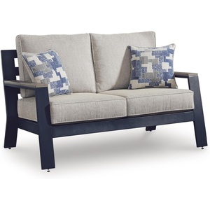 image:imageSignature Design by Ashley 1Piece Outdoor Bar Table with Fire Pit BlueOutdoor Loveseat with Cushion