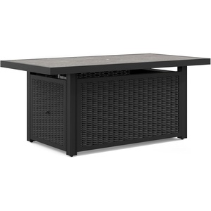 image:imageSignature Design by Ashley Beachcroft Casual Weather and Rust Resistant BatteryOperated Outdoor Fire Pit Table with Adjustable Flame Control and Protective Cover Black amp Light GrayBlack