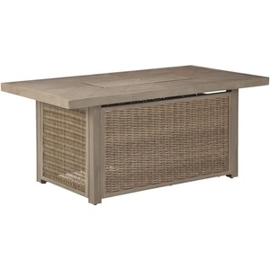 image:imageSignature Design by Ashley Beachcroft Casual Weather and Rust Resistant BatteryOperated Outdoor Fire Pit Table with Adjustable Flame Control and Protective Cover Black amp Light GrayBeige