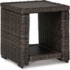 image:imageSignature Design by Ashley Grasson Lane Outdoor Wicker Cocktail Table with Aluminum Frame BrownEnd Table
