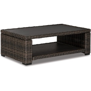 image:imageSignature Design by Ashley Grasson Lane Outdoor Wicker Cocktail Table with Aluminum Frame BrownCoffee Table