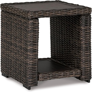 image:imageSignature Design by Ashley Grasson Lane Outdoor Wicker Cocktail Table with Aluminum Frame BrownEnd Table