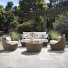 image:imageSignature Design by Ashley Cardiff Beach Patio Furniture Set with Swivel Chairs RustResistant Aluminum Frame AllWeather Wicker and Nuvella Performance Fabric Outdoor Seating for Poolside Beige