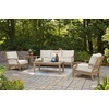 image:imageSignature Design by Ashley Carter Hall Outdoor Sofa UVResistant Nuvella Fabric Eucalyptus Wood Frame Patio Seating BeigeLinen