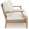 image:imageSignature Design by Ashley Carter Hall Outdoor Sofa UVResistant Nuvella Fabric Eucalyptus Wood Frame Patio Seating BeigeLinen