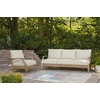 image:imageSignature Design by Ashley Carter Hall Outdoor Sofa UVResistant Nuvella Fabric Eucalyptus Wood Frame Patio Seating BeigeLinen
