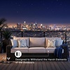 image:imageSignature Design by Ashley Coastline Bay Outdoor Loveseat RustFree Aluminum Frame with Nuvella Cushions and Handwoven AllWeather Resin Wicker Deep Seating 2 Person Patio Sofa Brown and BeigeOutdoor Sofa with Cushion