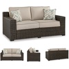 image:imageSignature Design by Ashley Coastline Bay Outdoor Loveseat RustFree Aluminum Frame with Nuvella Cushions and Handwoven AllWeather Resin Wicker Deep Seating 2 Person Patio Sofa Brown and BeigeOutdoor Loveseat with Cushion