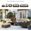 image:imageSignature Design by Ashley Coastline Bay Outdoor Loveseat RustFree Aluminum Frame with Nuvella Cushions and Handwoven AllWeather Resin Wicker Deep Seating 2 Person Patio Sofa Brown and BeigeOutdoor Sofa with Cushion