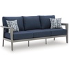 image:imageSignature Design by Ashley Gali Casual Nuvella Weather Resistant Fabric Outdoor SofaChairsTable Set with Cushion and Throw Pillows Set of 4 Blue amp Light Gray