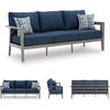 image:imageSignature Design by Ashley Gali Casual Nuvella Weather Resistant Fabric Outdoor SofaChairsTable Set with Cushion and Throw Pillows Set of 4 Blue amp Light Gray