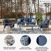 image:imageSignature Design by Ashley Gali Casual Nuvella Weather Resistant Fabric Outdoor SofaChairsTable Set with Cushion and Throw Pillows Set of 4 Blue amp Light Gray
