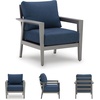 image:imageSignature Design by Ashley Gali Casual Nuvella Weather Resistant Fabric Outdoor SofaChairsTable Set with Cushion and Throw Pillows Set of 4 Blue amp Light Gray