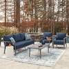 image:imageSignature Design by Ashley Gali Casual Nuvella Weather Resistant Fabric Outdoor SofaChairsTable Set with Cushion and Throw Pillows Set of 4 Blue amp Light Gray