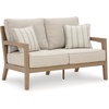 image:imageSignature Design by Ashley Hillside Barn Outdoor Loveseat with Cushion Heavy Duty Wind Resistant Resin Polymer and Nuvella Fabric Porch Couch for Patio and Sunroom GrayBrown 55 WLight Brown